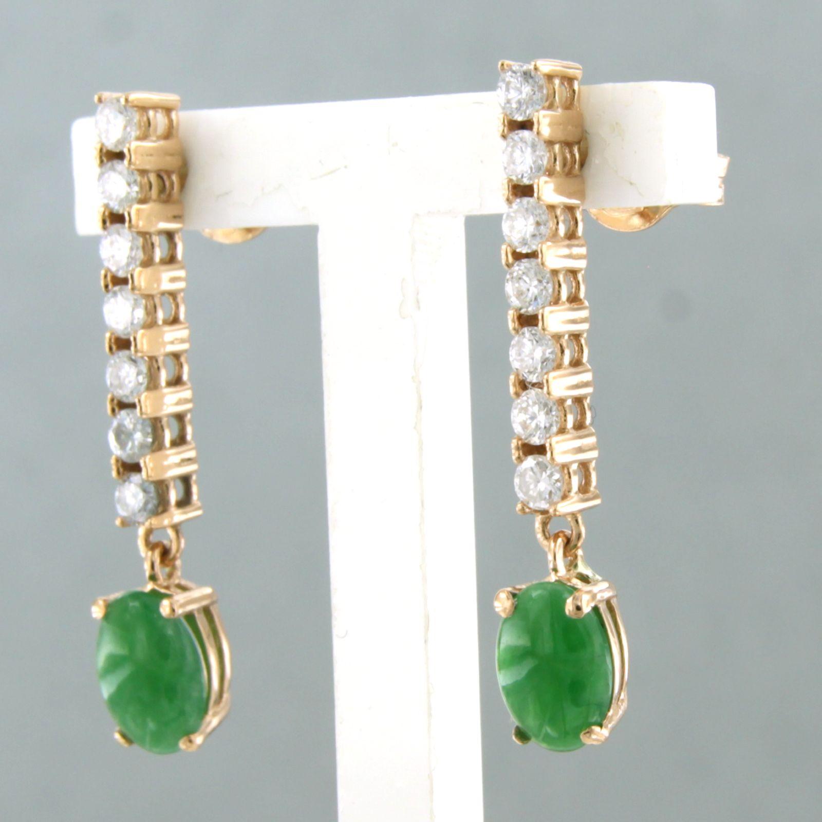 Earrings with jade and brilliant cut diamonds up to 0.58ct 18k pink gold In condizioni Nuovo in vendita a The Hague, ZH