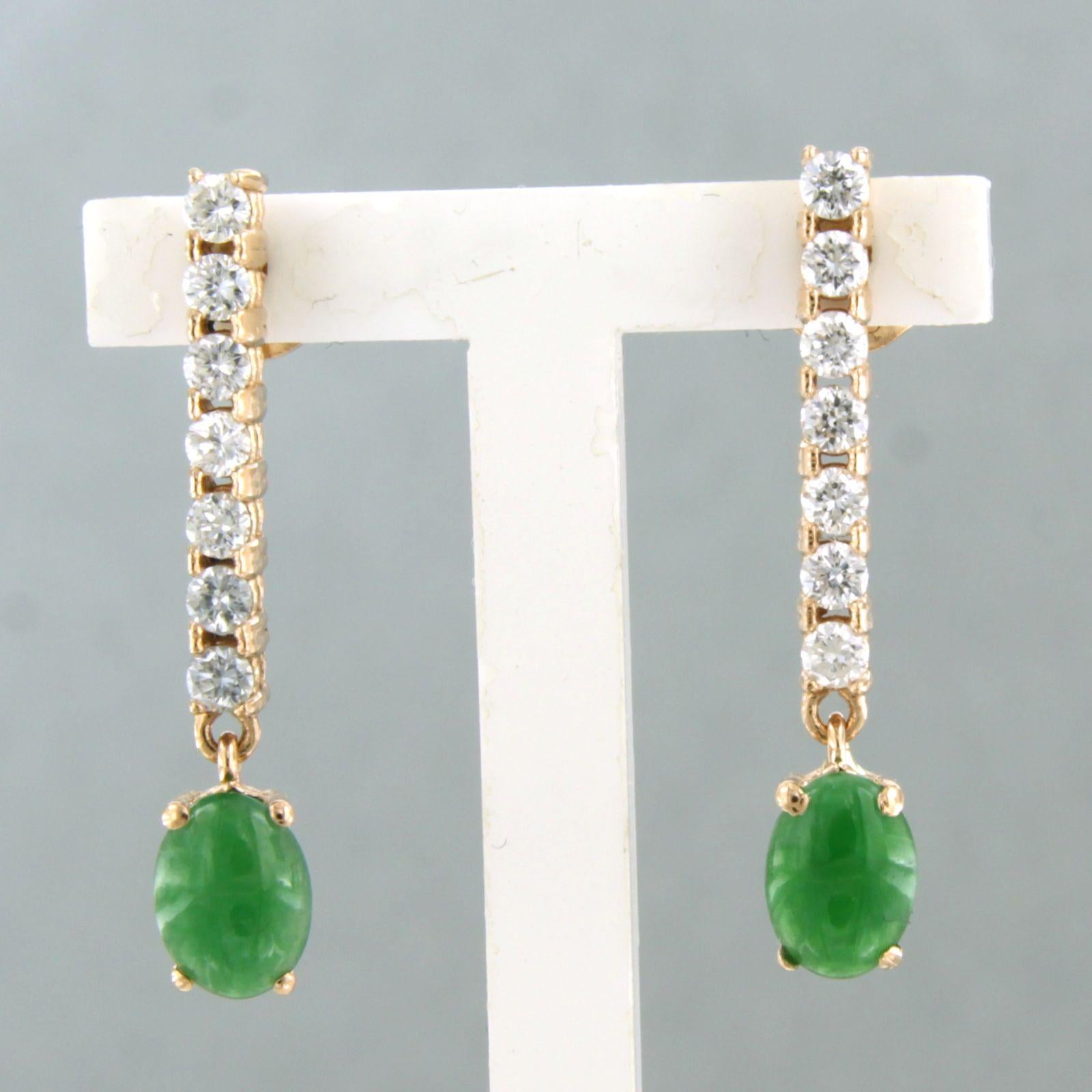 Pendientes con jade y diamantes talla brillante de hasta 0,58 ct Oro rosa de 18k en venta 1