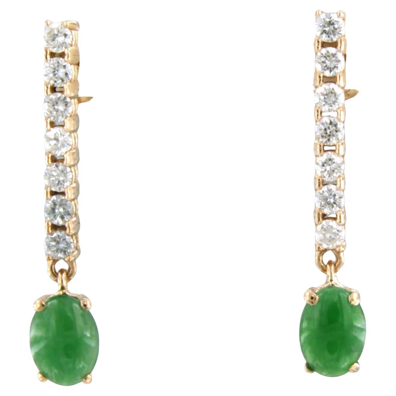 Earrings with jade and brilliant cut diamonds up to 0.58ct 18k pink gold