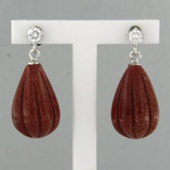 Pendientes con jaspe y diamantes de talla brillante de hasta 0,16 ct, oro de 18 quilates, 5,1 gramos
