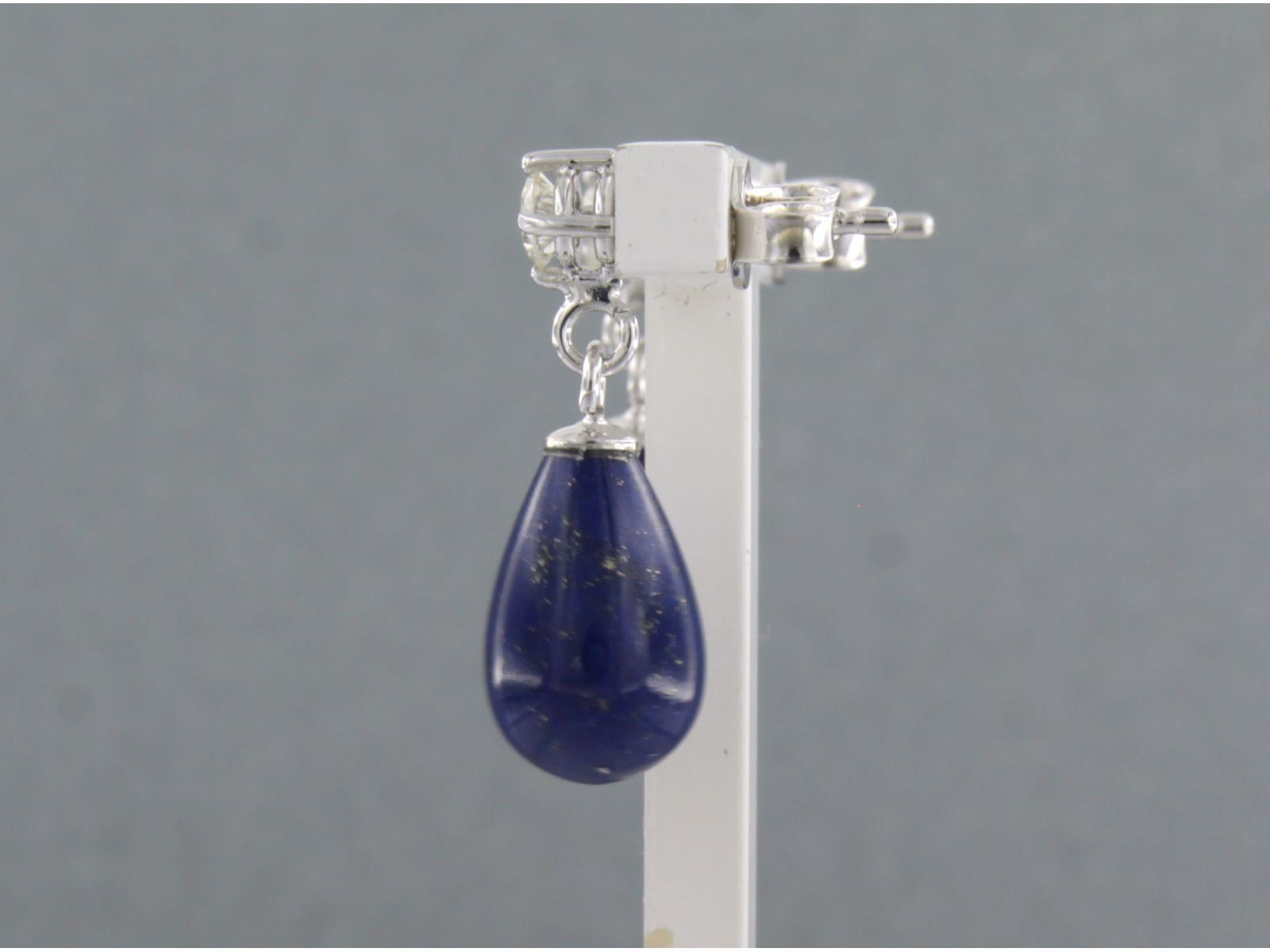 Modern Earrings with lapis lazuli and brilliant cut diamonds up to 0.36ct 18k gold For Sale