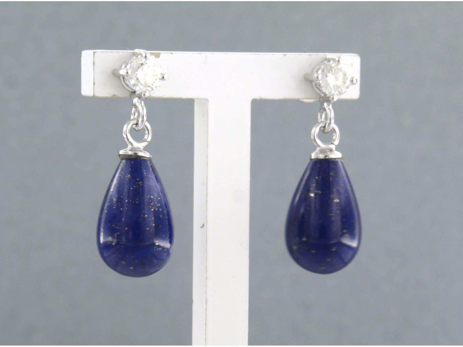 Earrings with lapis lazuli and brilliant cut diamonds up to 0.36ct 18k gold In New Condition For Sale In The Hague, ZH