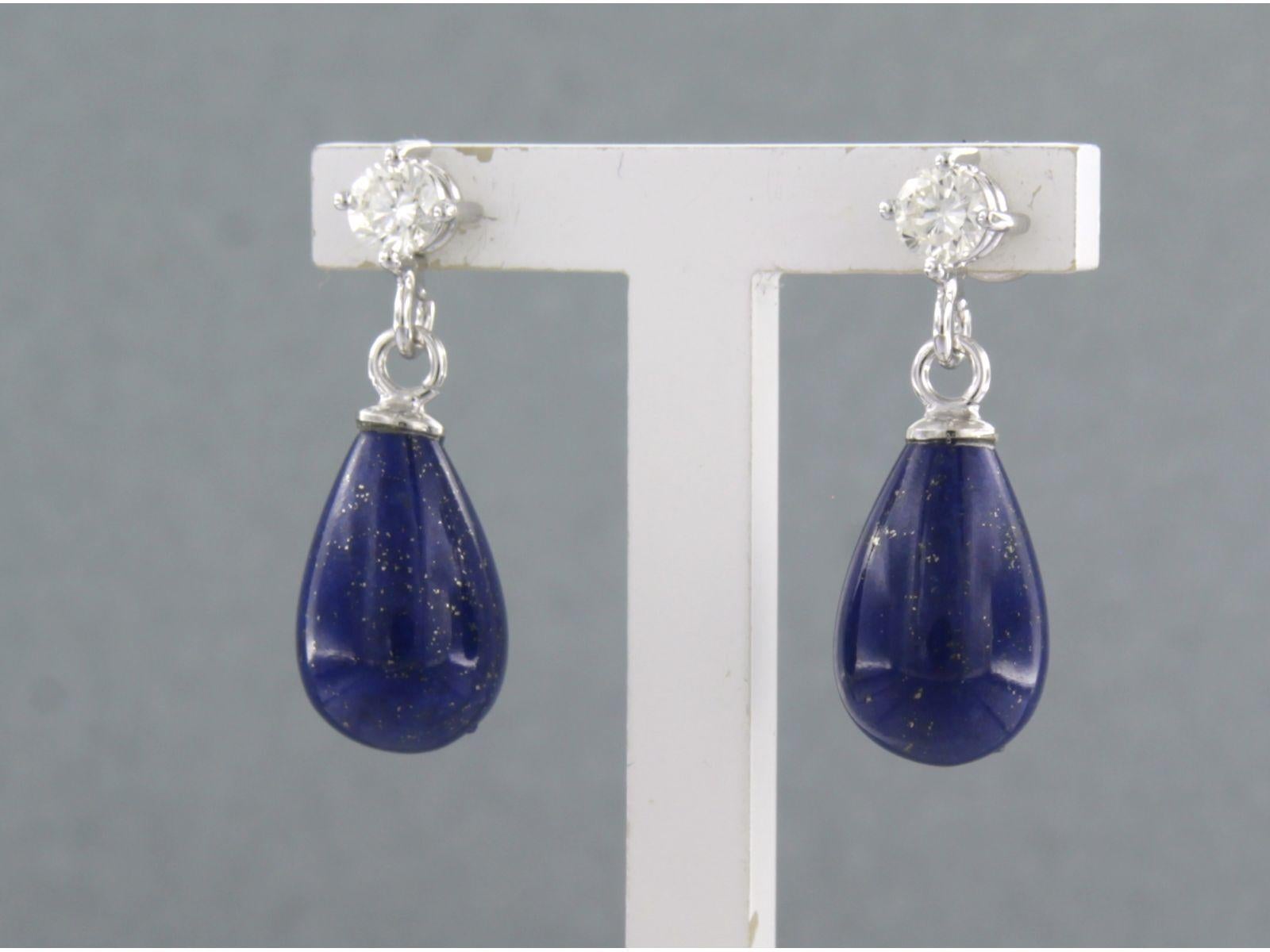 Women's Earrings with lapis lazuli and brilliant cut diamonds up to 0.36ct 18k gold For Sale