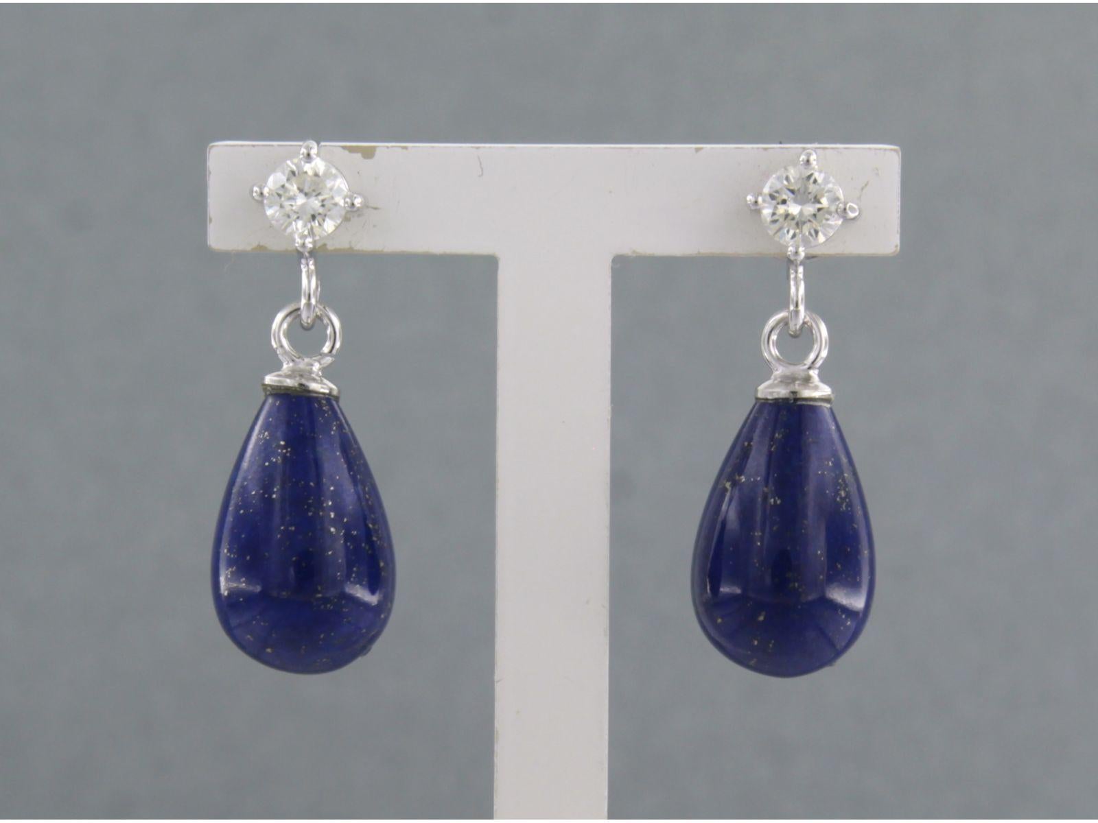 Earrings with lapis lazuli and brilliant cut diamonds up to 0.36ct 18k gold For Sale 1