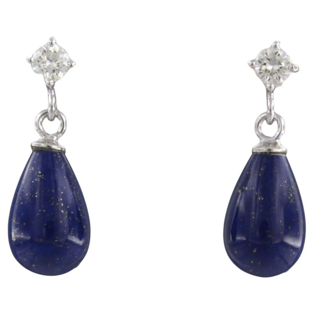 Earrings with lapis lazuli and brilliant cut diamonds up to 0.36ct 18k gold For Sale