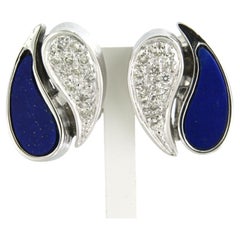 Earrings with lapis lazuli and diamonds 14k white gold