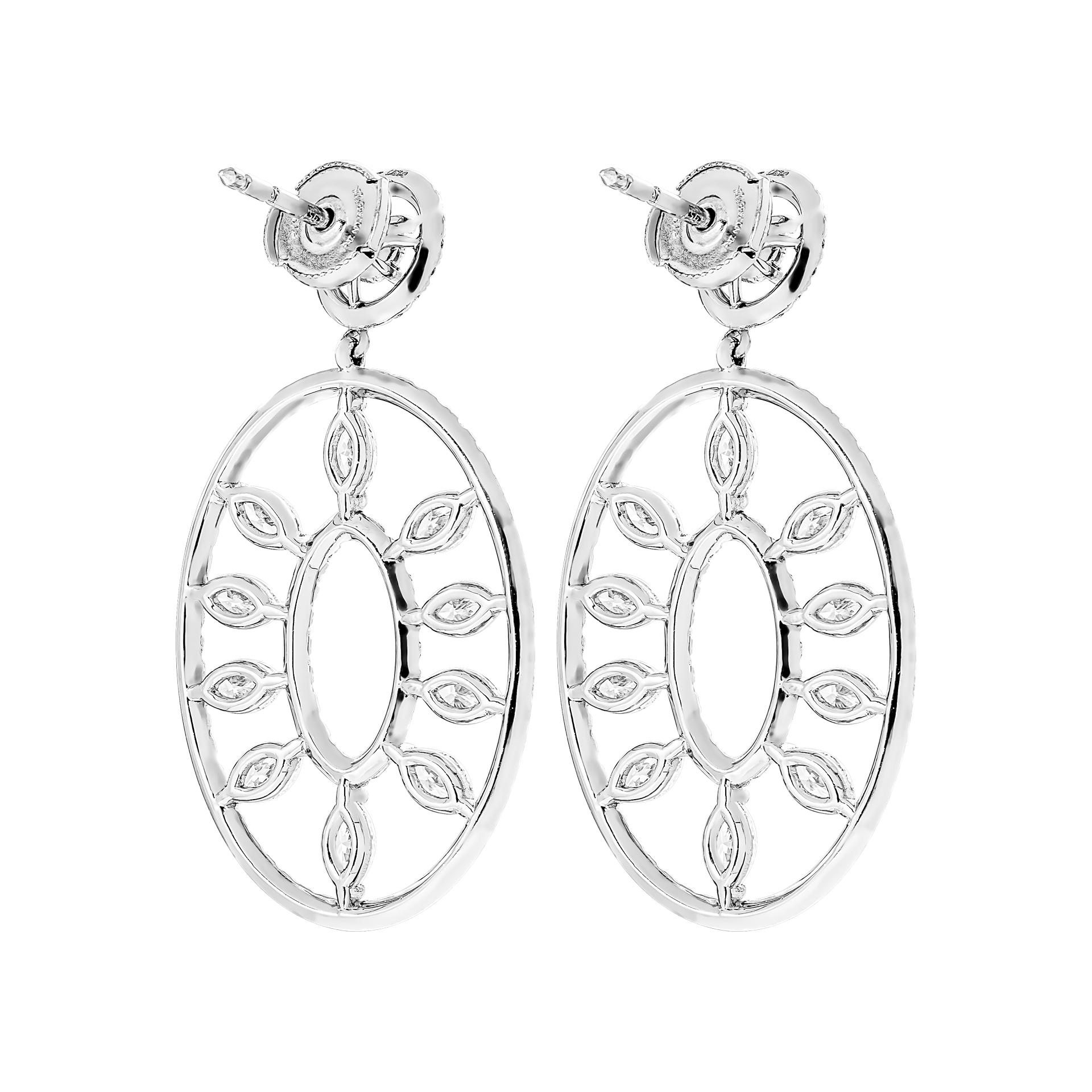 Modern Earrings with Marquise and Round Diamonds in Platinum For Sale