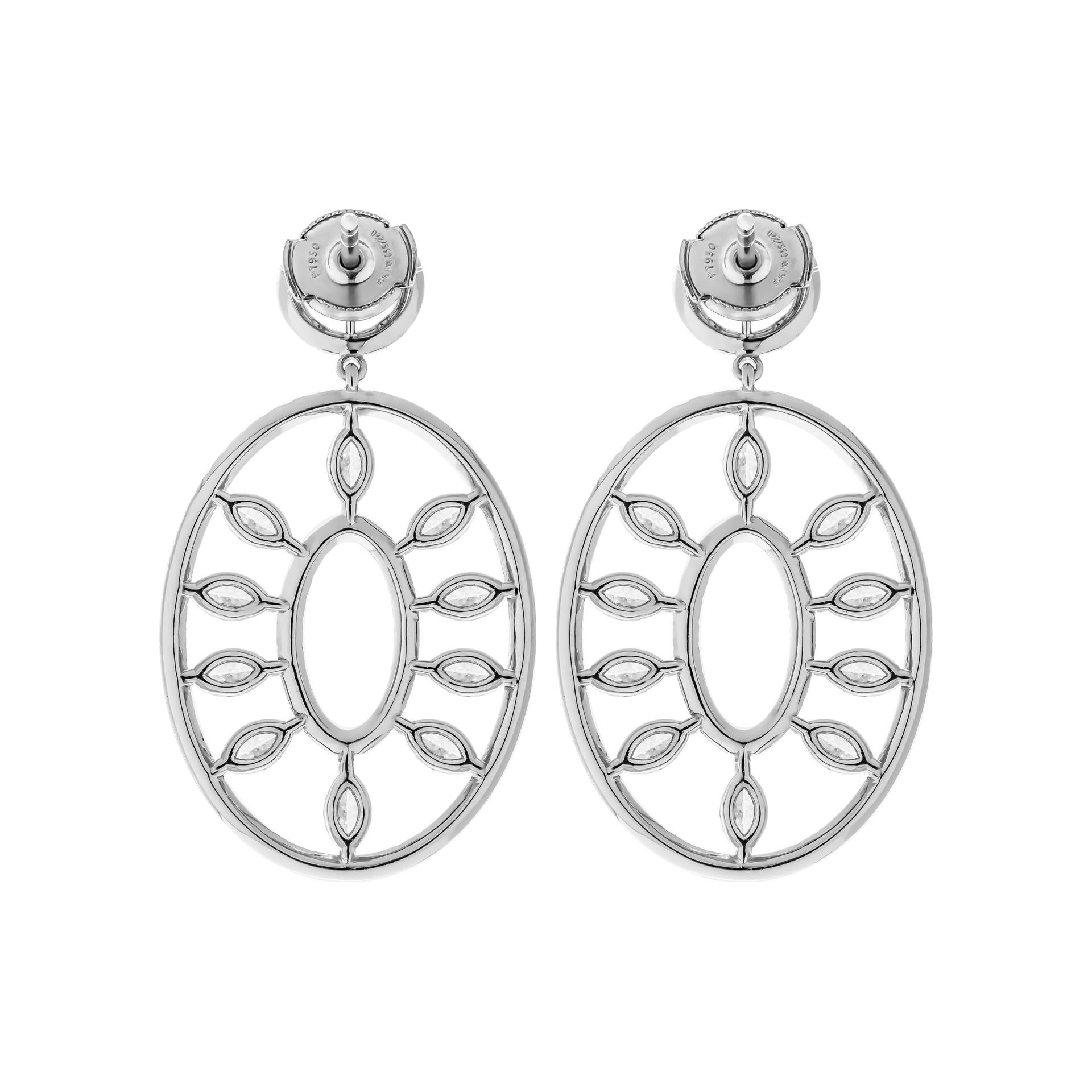 Round Cut Earrings with Marquise and Round Diamonds in Platinum For Sale