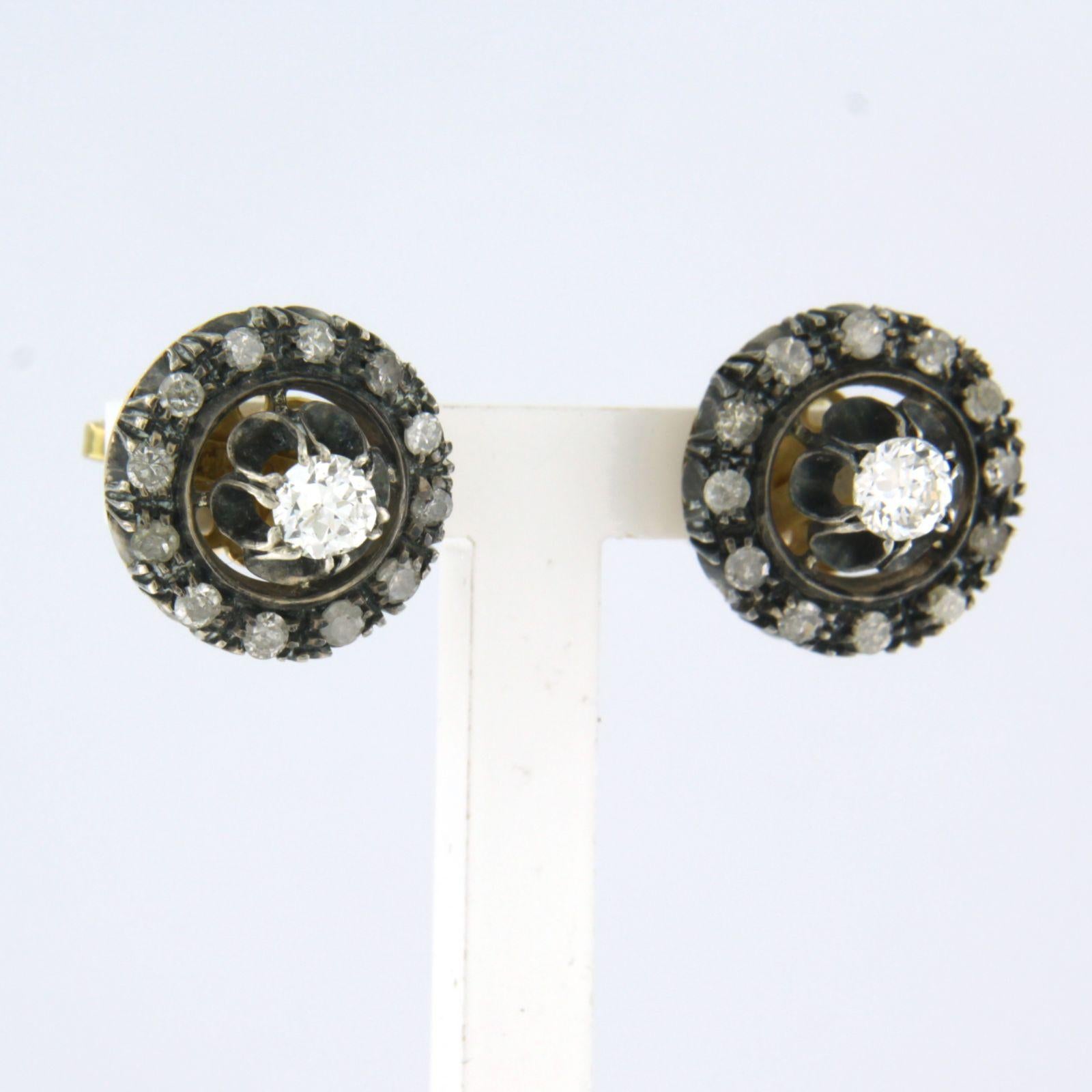 Orecchini con Vecchio Europeo e diamanti fino a 0,60ct in oro e argento 18 carati In condizioni ottime in vendita a The Hague, ZH