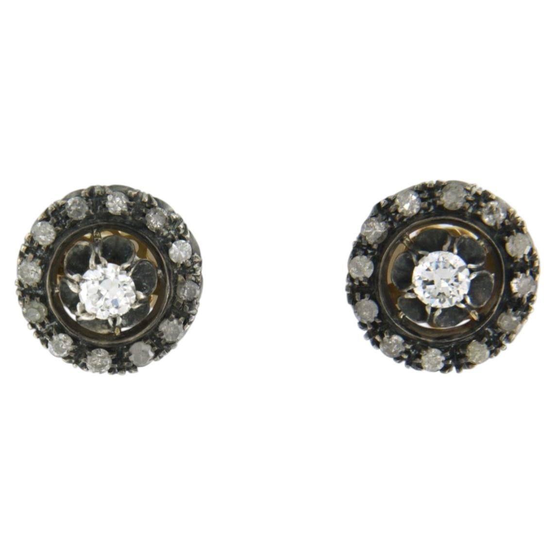 Orecchini con diamanti a taglio Old European e a taglio singolo, 0,60 ct, in oro 18k e argento in vendita