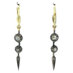 Earrings with old mine and rose cut diamonds up to 0.40ct 14k gold and silver