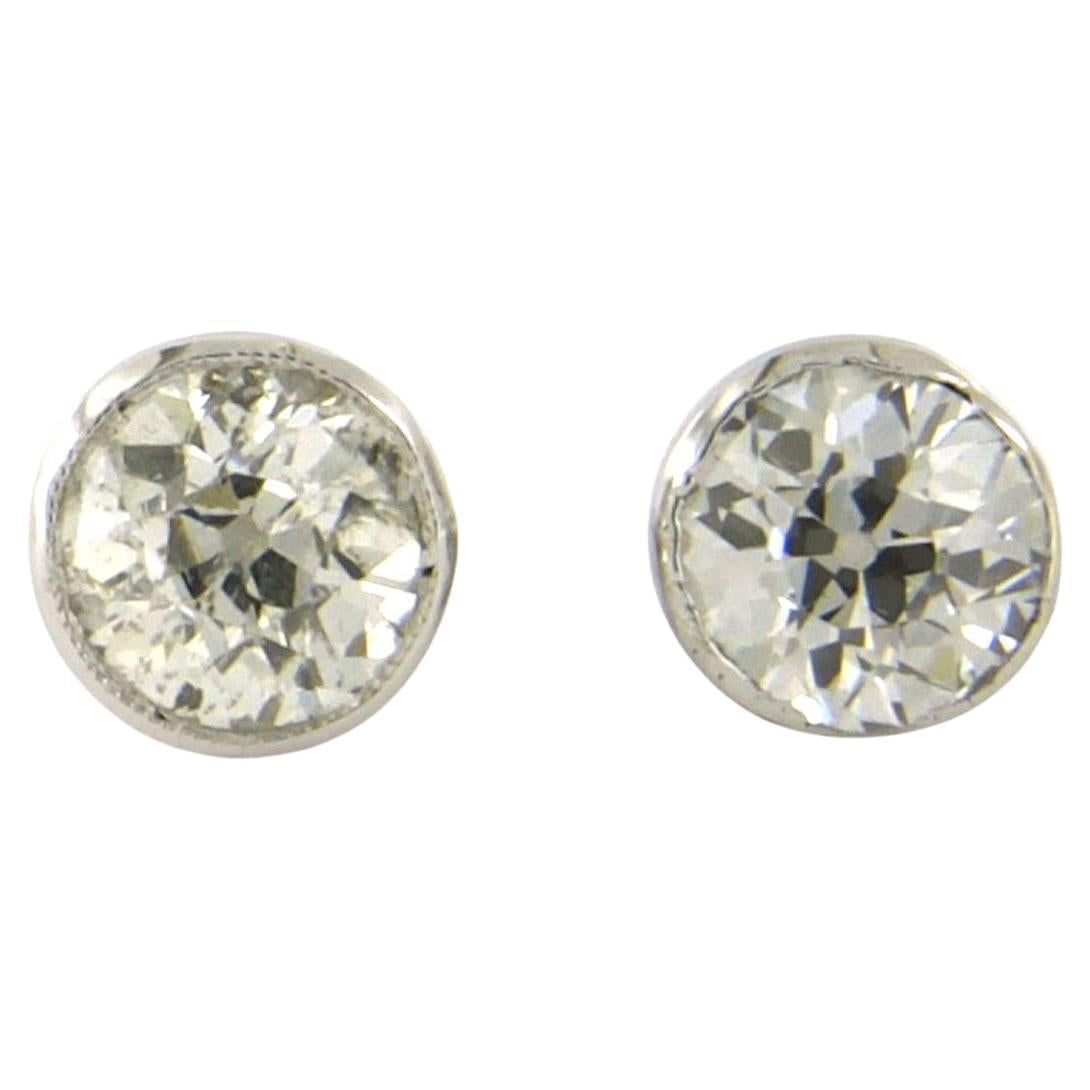 Earrings with old mine cut diamonds upto 1.10ct 14k gold 1.8 grams For Sale