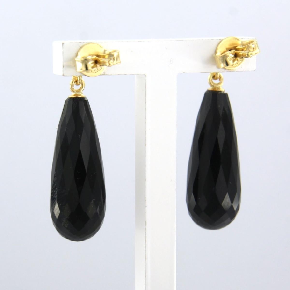 Taille brillant Boucles d'oreilles avec onyx et diamants taille brillant jusqu'à 0,14ct or 18k 5,1 grammes en vente