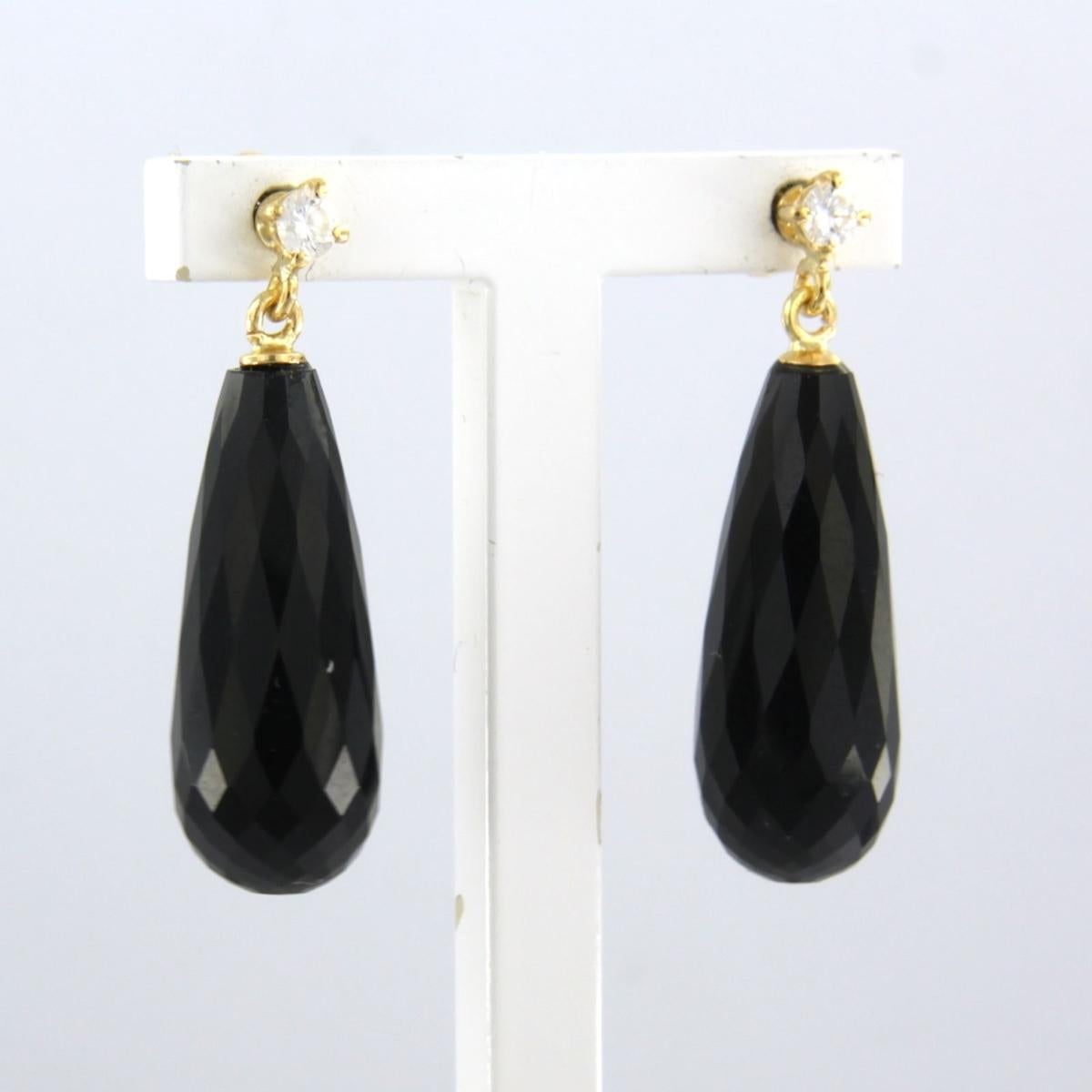 Boucles d'oreilles avec onyx et diamants taille brillant jusqu'à 0,14ct or 18k 5,1 grammes Pour femmes en vente