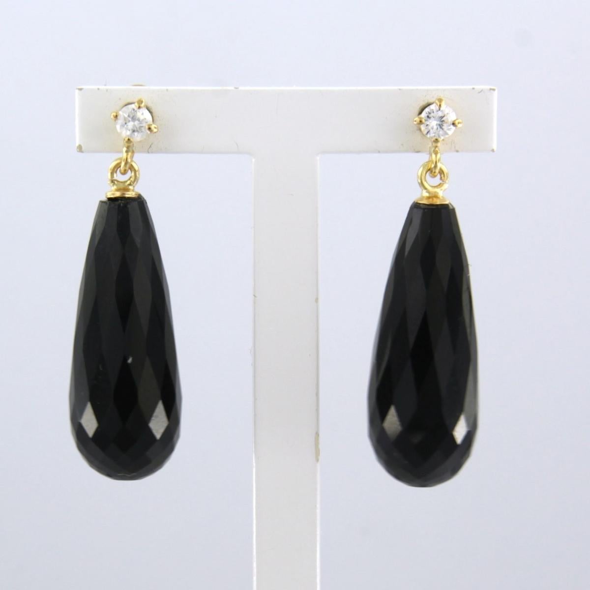Boucles d'oreilles avec onyx et diamants taille brillant jusqu'à 0,14ct or 18k 5,1 grammes en vente 1