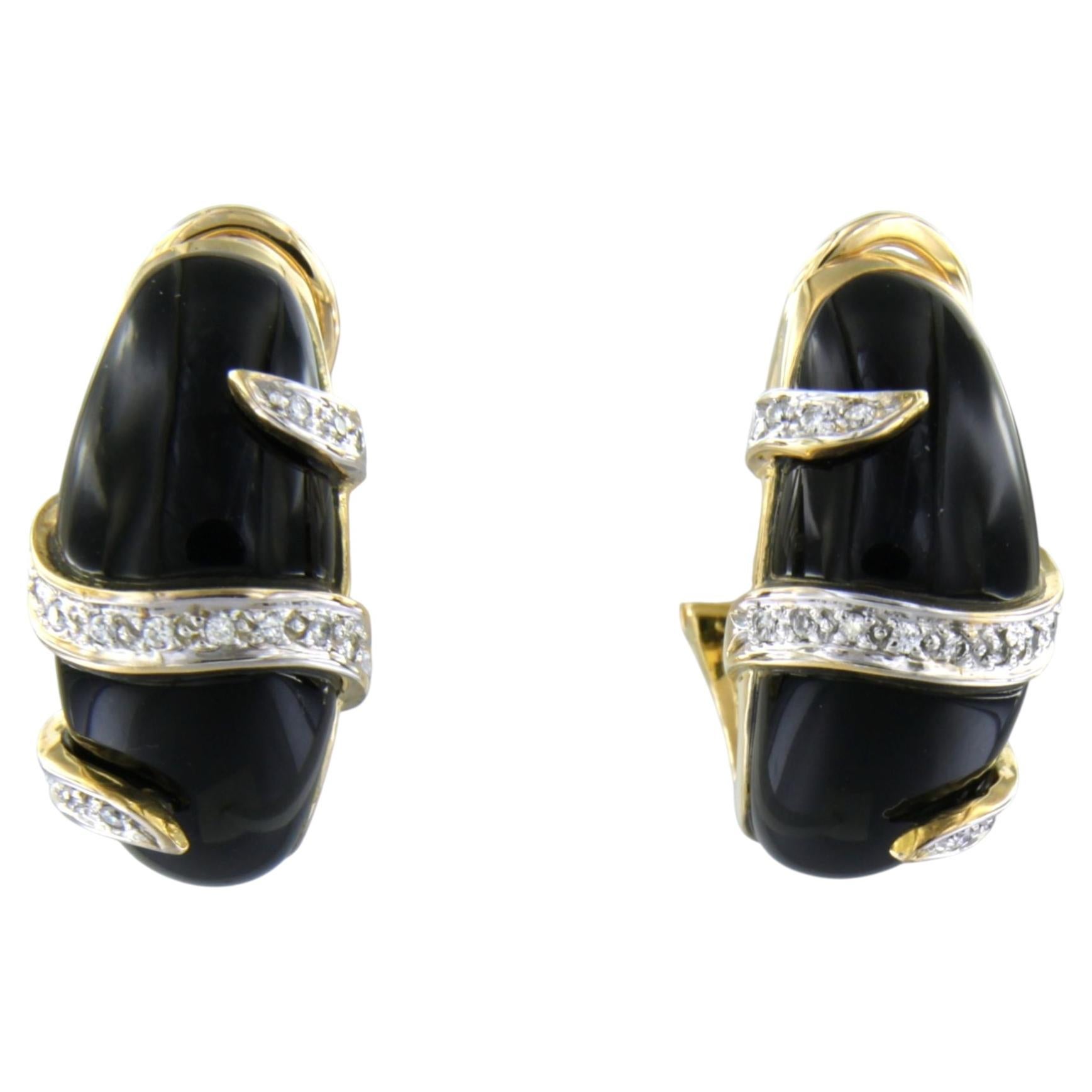 Earrings with onyx and brilliant cut diamonds up to 0.20ct 18k gold 12.6 grams
