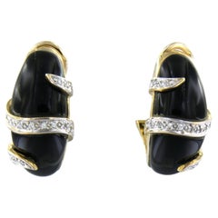 Pendientes con ónix y diamantes de talla brillante de hasta 0,20 ct, oro de 18 k, 12,6 gramos