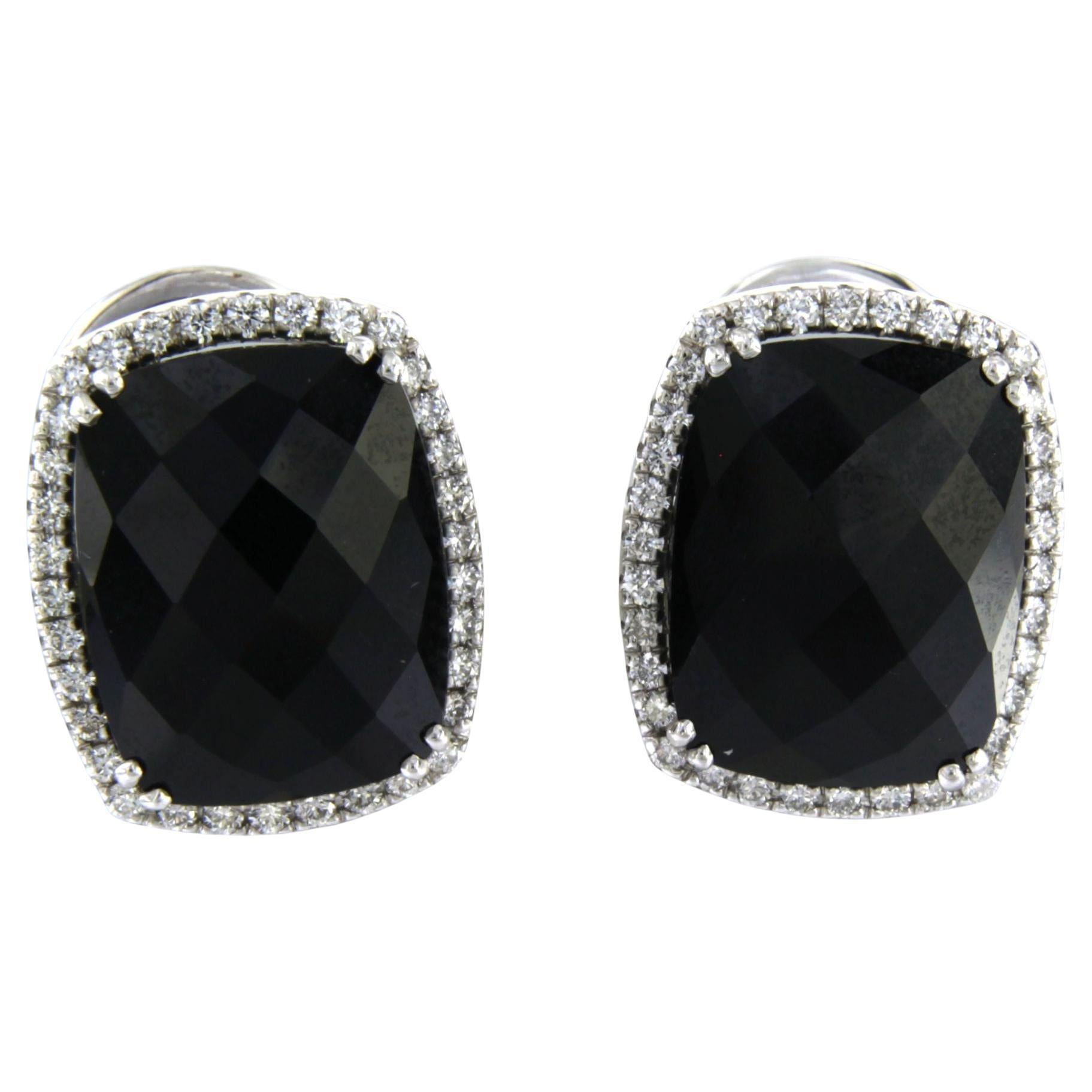 Earrings with onyx and brilliant cut diamonds up to 0.85ct 14k gold 15.0 grams For Sale