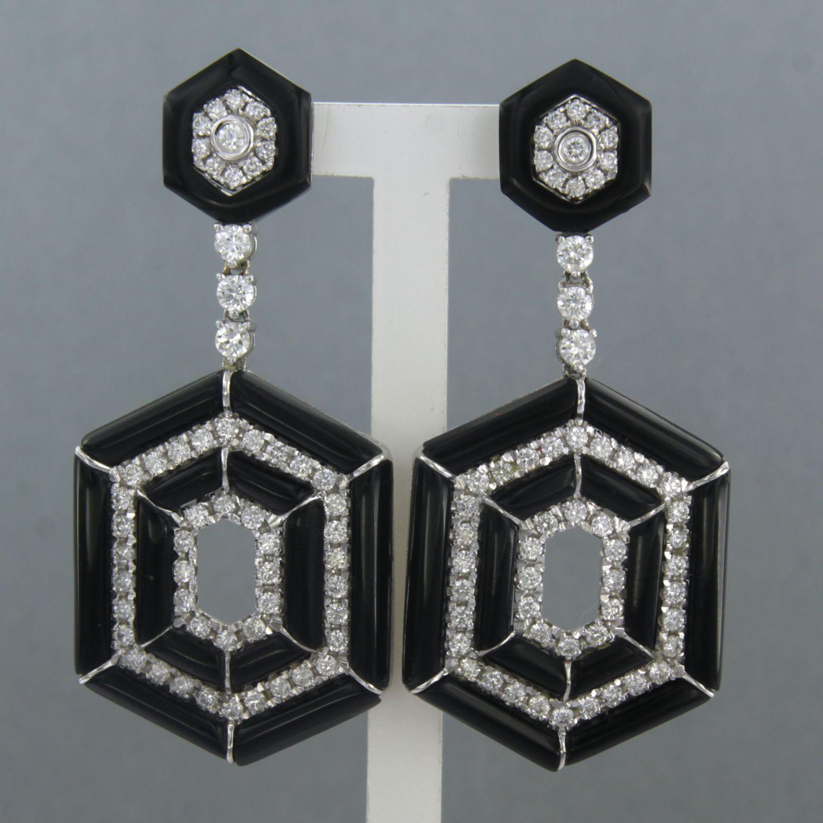 Women's Earrings with onyx and brilliant cut diamonds up to 2.20ct 14k gold 13.1 grams For Sale