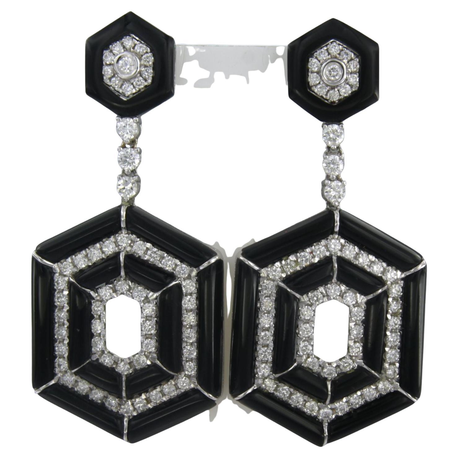 Pendientes con ónice y diamantes talla brillante de hasta 2,20 ct Oro de 14k 13,1 gramos