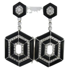 Orecchini con onice e diamanti taglio brillante fino a 2,20ct in oro 14k 13,1 grammi