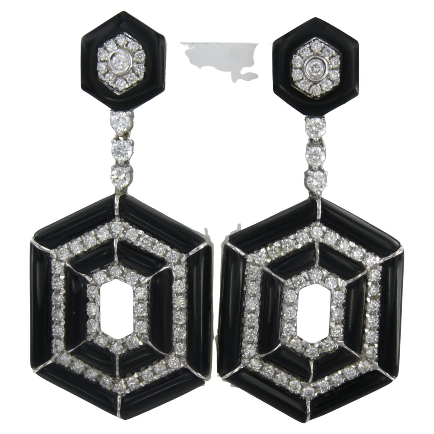 Pendientes con ónice y diamantes talla brillante de hasta 2,20 ct Oro de 14k 13,1 gramos