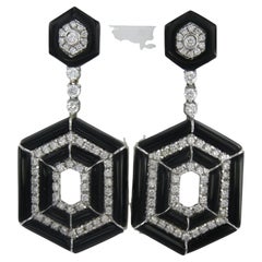 Pendientes con ónice y diamantes talla brillante de hasta 2,20 ct Oro de 14k 13,1 gramos
