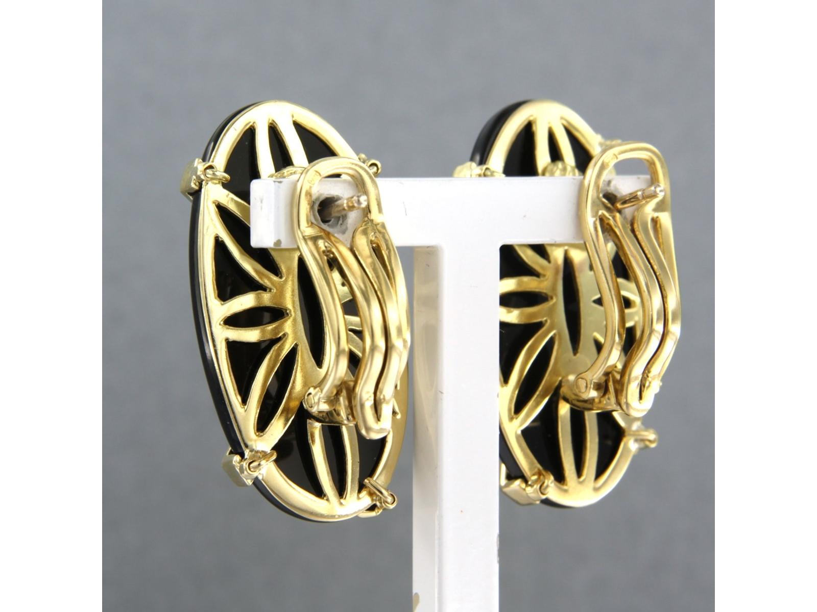Single Cut Earrings with Onyx and single cut diamonds up to 0.10ct 18k yellow Gold For Sale