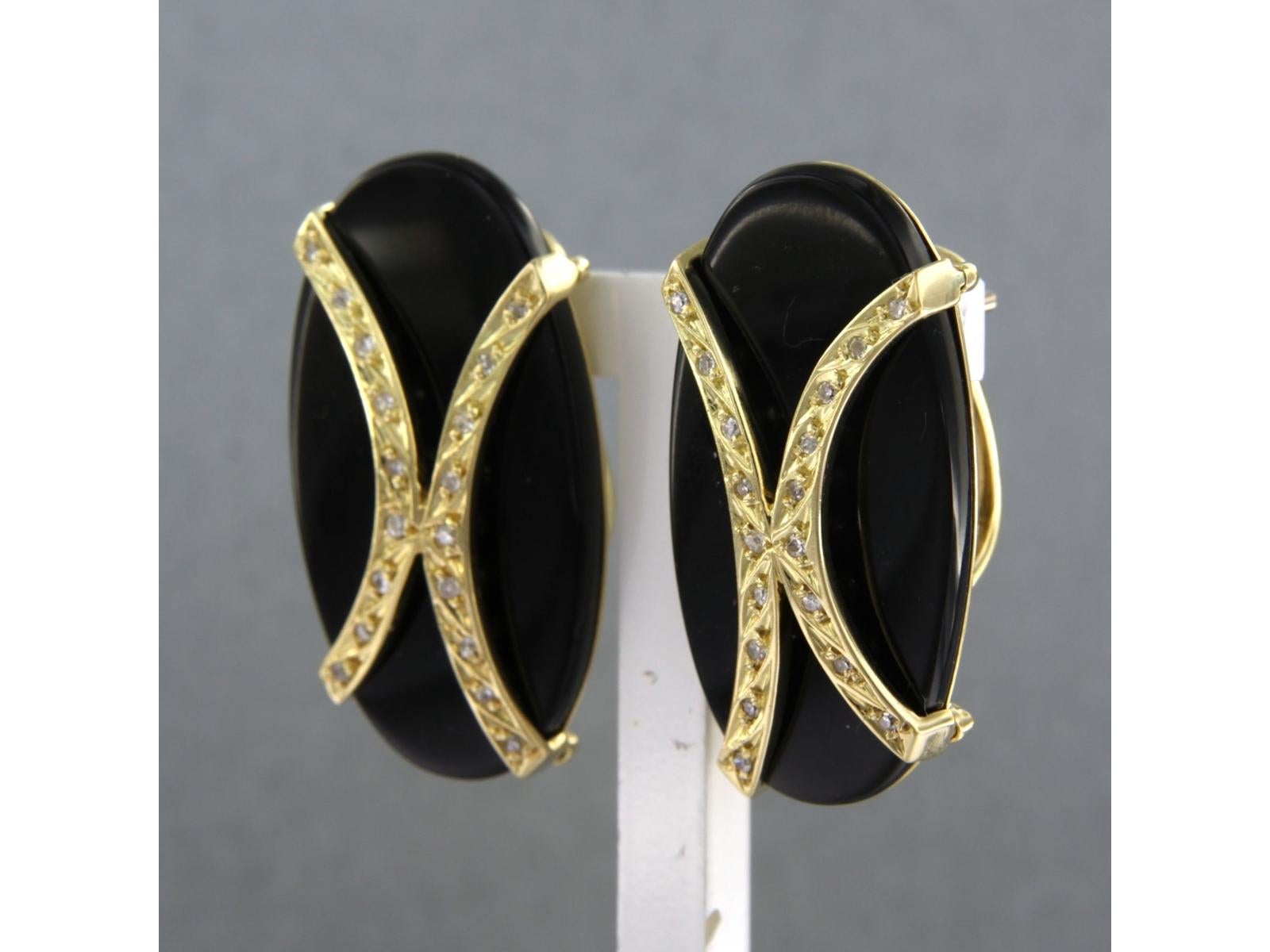 Women's Earrings with Onyx and single cut diamonds up to 0.10ct 18k yellow Gold For Sale