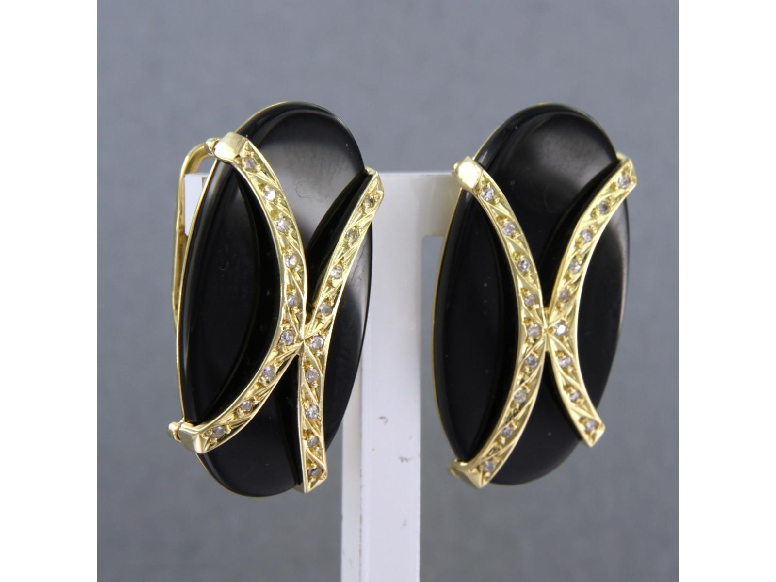 Earrings with Onyx and single cut diamonds up to 0.10ct 18k yellow Gold For Sale 1