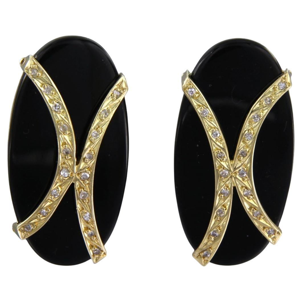 Earrings with Onyx and single cut diamonds up to 0.10ct 18k yellow Gold For Sale