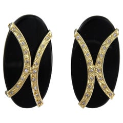 Pendientes con ónice y diamantes talla única de hasta 0,10 ct Oro amarillo de 18k