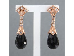 Pendientes con ónice y diamantes talla única de hasta 0,34 ct Oro de 14k 5,5 gramos