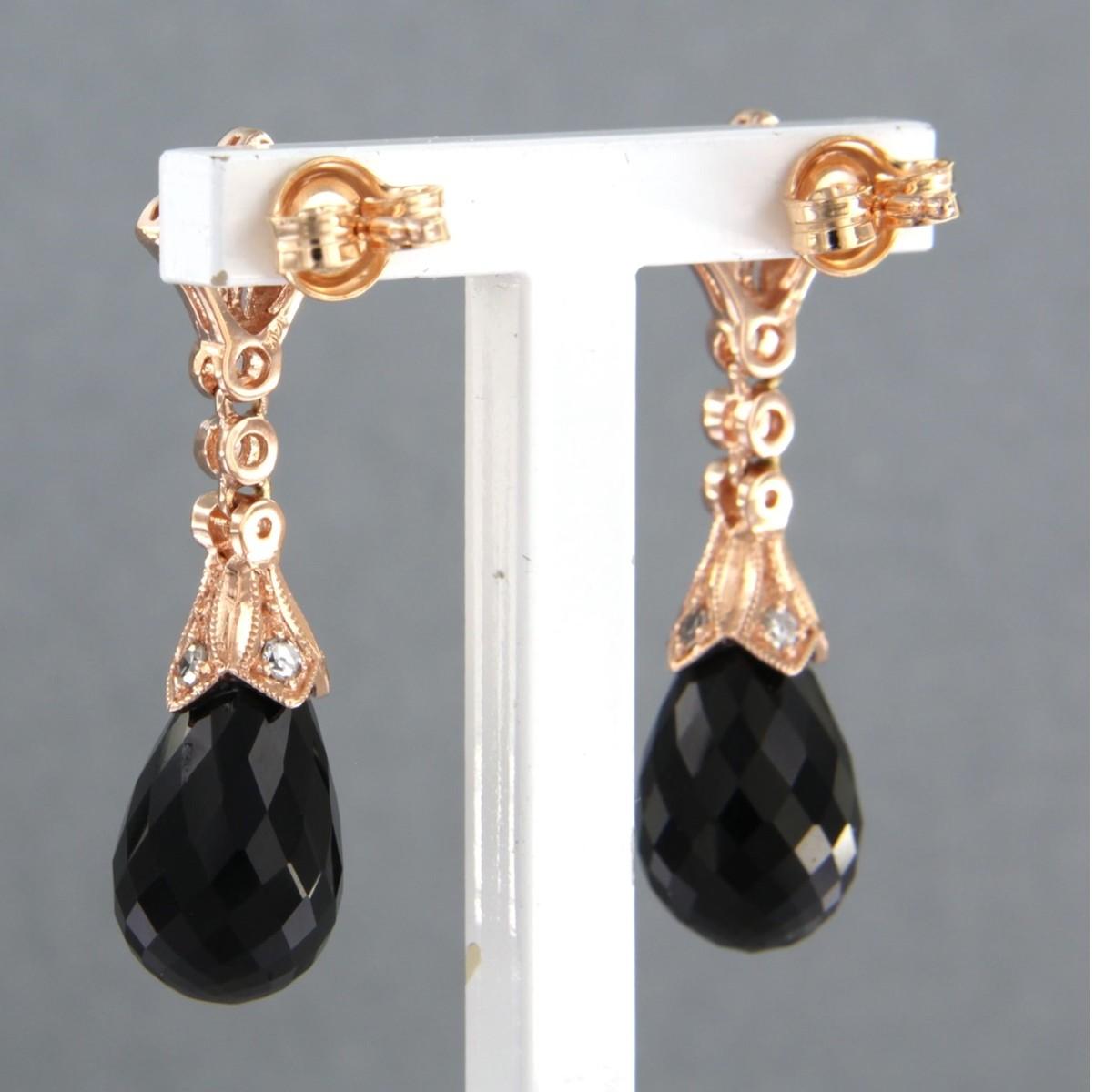 Ohrringe mit Onyx und Diamanten im Einzelschliff bis zu 0,34ct 14k Gold 5,5 Gramm (Einfacher Schliff) im Angebot