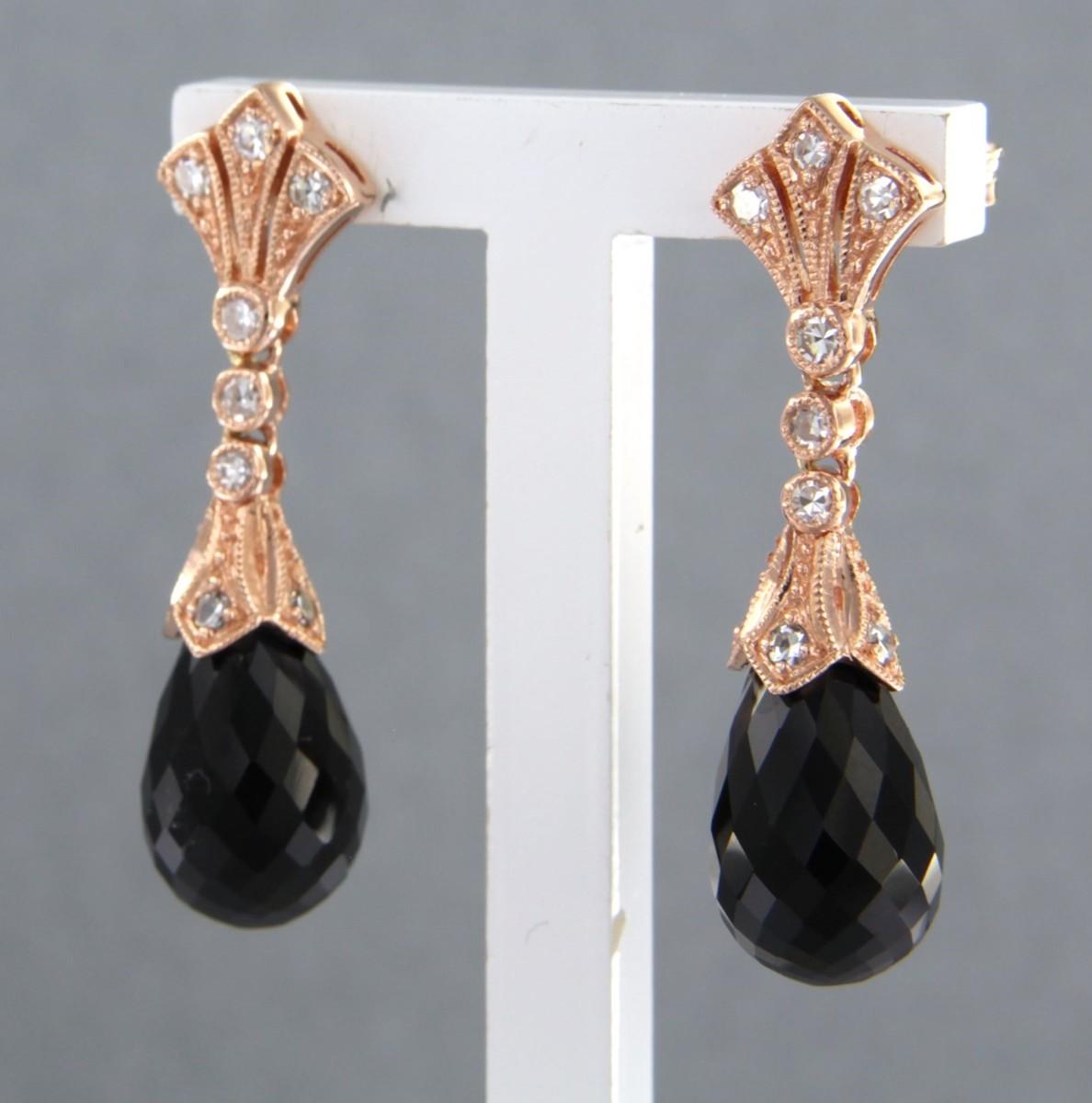 Ohrringe mit Onyx und Diamanten im Einzelschliff bis zu 0,34ct 14k Gold 5,5 Gramm im Zustand „Neu“ im Angebot in The Hague, ZH