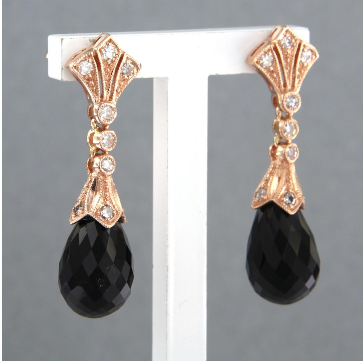 Ohrringe mit Onyx und Diamanten im Einzelschliff bis zu 0,34ct 14k Gold 5,5 Gramm Damen im Angebot