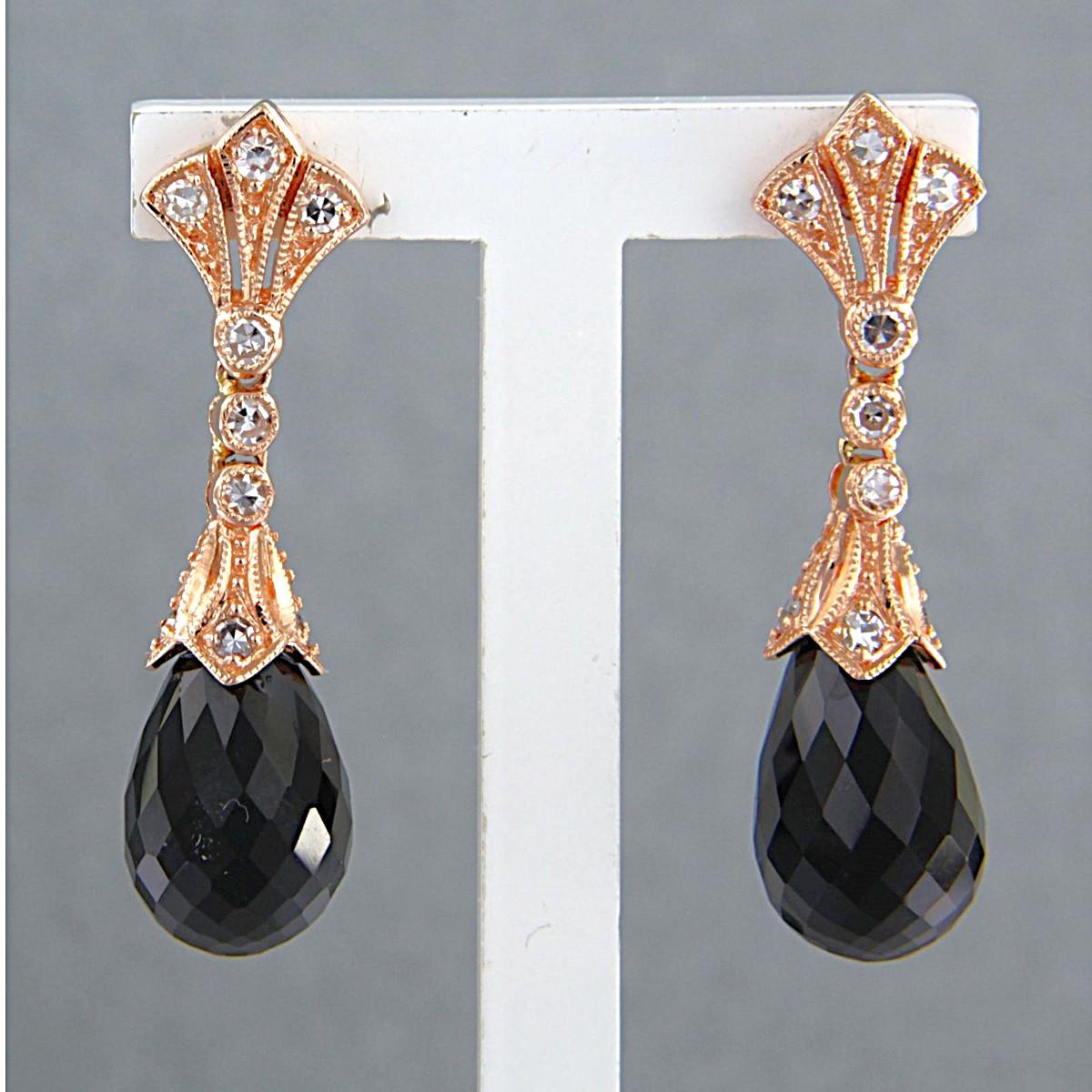 Ohrringe mit Onyx und Diamanten im Einzelschliff bis zu 0,34ct 14k Gold 5,5 Gramm im Angebot 1