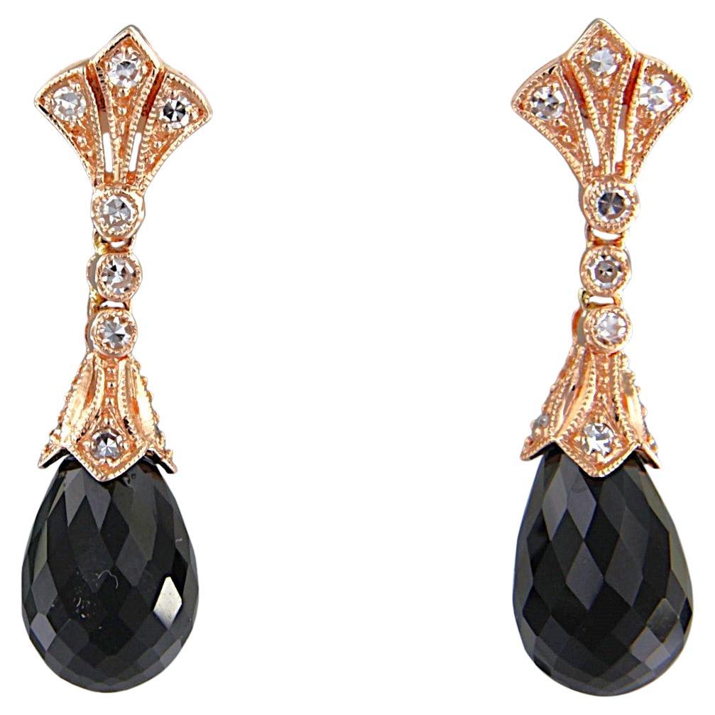 Orecchini con onice e diamanti taglio singolo fino a 0,34ct in oro 14k 5,5 grammi