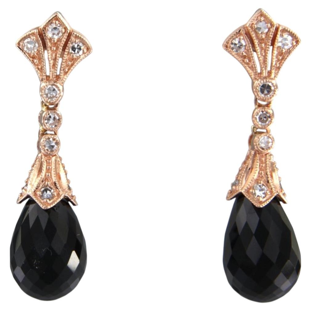 Earrings with onyx and single cut diamonds up to 0.34ct 14k gold 5.5 grams