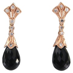 Earrings with onyx and single cut diamonds up to 0.34ct 14k gold 5.5 grams