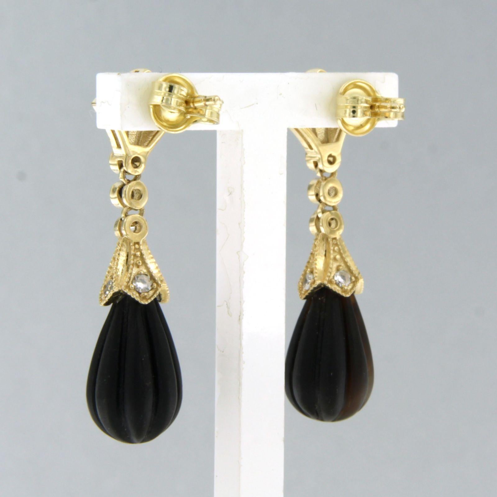 Boucles d'oreilles en or jaune 14 carats avec onyx et diamants taille unique jusqu'à 0,36 carat Pour femmes en vente