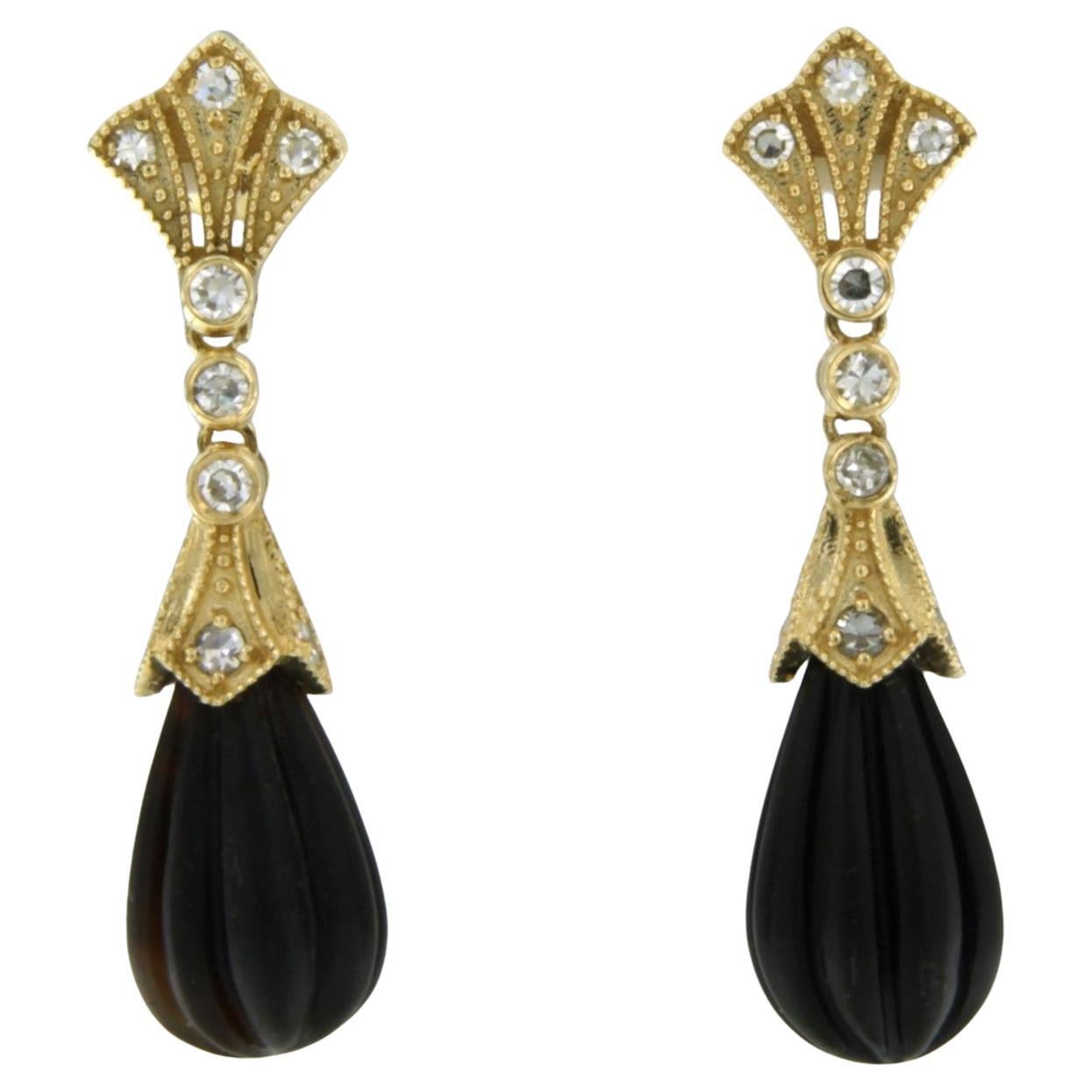 Pendientes con ónice y diamantes talla única de hasta 0,36 ct Oro amarillo de 14k