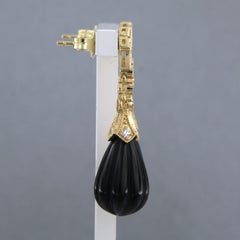 Boucles d'oreilles en or jaune 14 carats avec onyx et diamants taille unique jusqu'à 0,42 carat 6,2 grammes