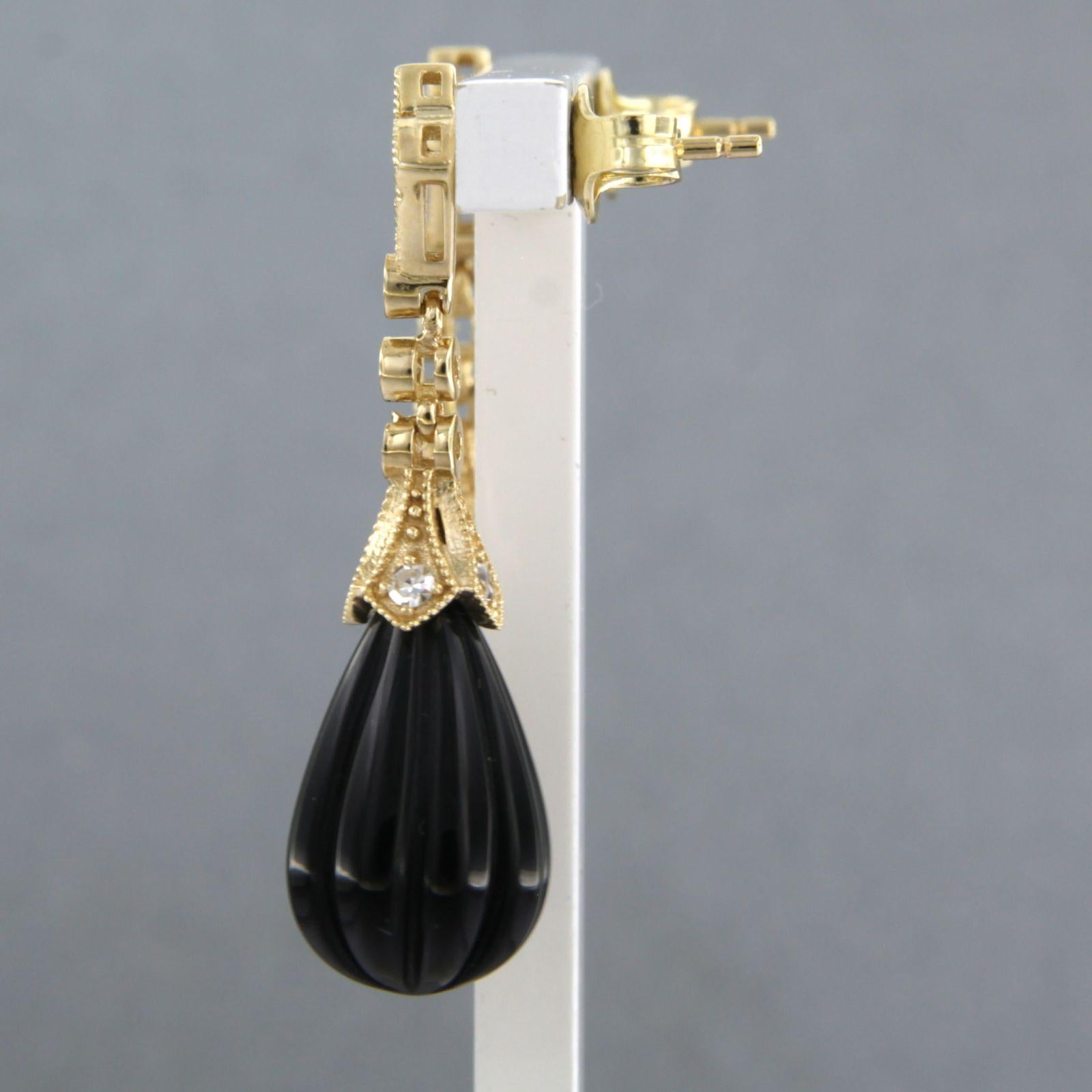Boucles d'oreilles en or jaune 14 carats avec onyx et diamants taille unique jusqu'à 0,42 carat 6,2 grammes Neuf - En vente à The Hague, ZH