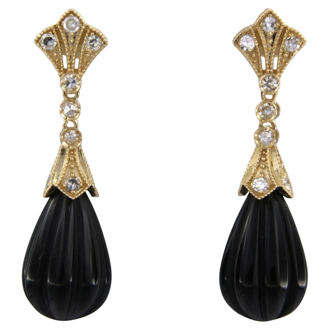 Pendientes con ónice y diamantes talla única de hasta 0,42 ct 6,2 gramos Oro amarillo de 14k