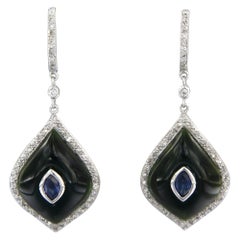 Earrings with onyx, sapphire and single cut diamonds up to 0.40ct 14k gold