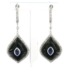Earrings with onyx, sapphire and single cut diamonds up to 0.40ct 14k gold