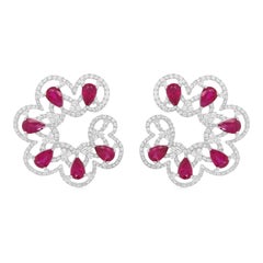 Earrings with pear shape Natural Ruby and White Diamonds made in 18K Gold