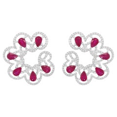 Earrings with pear shape Natural Ruby and White Diamonds made in 18K Gold