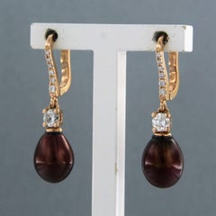 Earrings with pearl and brilliant cut diamonds up to 0.32ct 18k pink gold